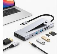 USB C HUB for Mac Mini M4 Pro Adapter M.2 NVMe SSD Enclosure, 4K 60Hz HDMI, SD/TF Card Reader, 2 USB A Port, Headphone Jack, USB C Dock for iPad Pro/Galaxy Dex/Tablet/MacBook/iPhone/Steam Deck/HP/Dell