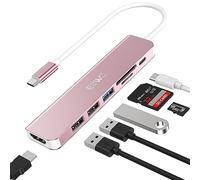 USB C Hub, JESWO 7 in 1 USB C Adapter with HDMI 4K, USB 3.0, SD/TF Card Reader, 100W PD, Multiport Adapter Compatible with MacBook Pro/Air, iPad Pro, Dell XPS Type-C Devices..(Pink)