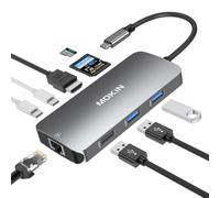 USB C Hub Multiport Adapter for MacBook/Dell/HP, MOKiN 9 IN 1 USB C Dongle Laptop Docking Station with 4K HDMI Ethernet, Laptop Adapter 3 USB Port, 100W PD Charging, SD/TF