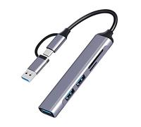 USB C Hub Multiport Adapter, USB 3.0 2.0 Hub 5in1 and SD/Micro SD Card Reader Type C Splitter Adapter OTG Compatible with Windows/MacBook/MateBook/Notebook/Sumsang Galaxy, Grey