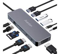 USB C Hub Multiport HDMI Adapter, 13in1 USB C Laptop Docking Station Dual Monitor, Powered USB Hub 3.0 Dongle, Thunderbolt Dock MacBook Pro USB Type C Ethernet Adapter with SD Card Reader PD100W