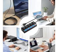 USB C Hub | Portable Multi-Port Data Adapter | Compact Anti-Slip USB Hub with Independent Button | for Remote Work Game Setup Studio Travel Classroom Co-Working Space Photography Video