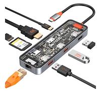 USB C Hub, SUTOUG 8 in 1 USB C Hub Multiport Adapter with 4K HDMI, 100W PD, 5Gbps USB 3.0, USB 2.0 Port, Ethernet Port, SD&TF Card Reader, USB C Dongle for MacBook Pro/Air and Other Type C Devices