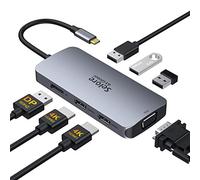 USB C Hub to Displayport 7 in 1 Laptop Docking Station USB C Hub to Dual HDMI DisplayPort VGA 3 USB 2.0, Multi Monitor Adapter for Dell XPS 13 15, Lenovo Yoga, Thinkpad, Huawei Matebook X Pro, etc