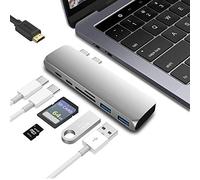 USB C Hub, Type C Hub Adapter, USB C HDMI, 2 USB 3.0 Ports, TF/SD Card Reader USB C Power Delivery, 7 in 1 Aluminum Adapter for MacBook Pro 13″ and 15″ 2016/2017/2018 (Grey)