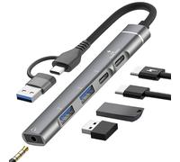 USB C Hub USB 3.0 Hub with 3.5mm Headphone Aux Jack, 5-in-1 USB C to USB Adapter USB C Splitter with 15W PD, USB 3.0, USB 2.0, USB C Ports, USB C Dongle for MacBook Air/Pro,XPS,iMac,iPad Pro