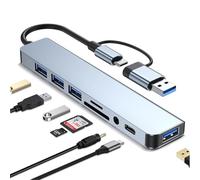 USB C Hub USB Hub 3.0 with SD/TF Card Reader, 3.5mm Headphone Aux Jack, 8-in-1 USB Splitter for MacBook Pro Air, XPS, Surface and More PC/Laptop/Tablet Devices