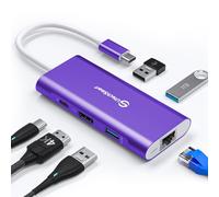 USB C Hub, UtechSmart 6-in-1 USB C to HDMI Adapter with 1000 m Ethernet, PD 100 W Charging Port, 3 USB 3.0 Ports Multiport Adapter Compatible with MacBook Pro, Chromebook USB C Devices (Deep Purple)