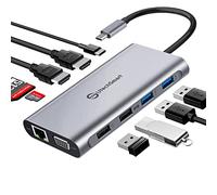 USB C Hub, UtechSmart Triple Display USB Type C Adapter Docking Station with 2 HDMI, VGA, Power Delivery Type C Port,SD TF Card Reader, 4 USB Ports USB-C Dock Compatible for MacBook, Other USBC Laptop