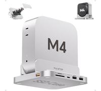 USB C Hub with 8TB M.2 SSD Enclosure for Mac mini M4/M4 Pro/M5 Pro/M6 | PULWTOP 8-in-1 Aluminum Vertical Mac mini M4 Dock Stand, M4/M5 Mac mini Acessories with USB-A/C 10Gbps, 3.5mm Audio, SD/TF