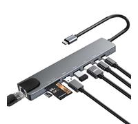 USB C Hub with Ethernet Adapter, 8 In 1 USB-C Multiport Adapter with 100W PD, 4K HDMI, USB 3.0/2.0, Type-C Port, SD/TF Card Reader, Type C Hub for MacBook, Acer, Laptops, Surface, iPad, and More