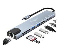 USB C Hub with Ethernet Adapter, 8 In 1 USB C Multiport Adapter with 100W PD, 4K HDTV, USB 3.0/2.0, Type C Port, SD/TF Card Reader, USB c Adapter for iPhone 15, MacBook, iPad, Samsung, Surface, etc