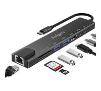 USB C Hub with Ethernet Adapter, 8 In 1 USB C Multiport Adapter with 100W PD, 4K HDTV, USB 3.0/2.0, Type C Port, SD/TF Card Reader, USB c Adapter for iPhone 16/15, MacBook, iPad, Samsung, Surface, etc