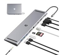 USB C Hub with Triple Display, 4K HDMI, VGA, 3xUSB 3.0, PD 100W, Ethernet, SD/TF Reader, Audio/Mic OBERSTER 10 in 1 USB C HUB for Mac, Windows, and More