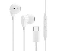 USB C In-Ear Headphones Headset with Microphone Compatible with Type C such as Samsung Galaxy Note 9, S8, S9, S10, S20, Huawei Mate, Pro, P20, P30, Sony Xperia X Z2, LG, Asus, etc. in White