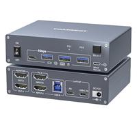 USB C KVM Switch 2 Monitors 2 Computers 4K@60Hz, Dual Monitor HDMI KVM Switch Docking Station for Laptop & Desktop Share two monitor and 4 USB3.0 Ports, 80W PD Charging, with Wired Remote,USB C Cable
