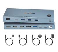 USB C KVM Switch 4K@60Hz,Dual Monitor USB C HDMI DP KVM Switch for 1 PC and 1 Laptop Sharing 2 Monitor and 4 USB3.0 Devices, PD Power for Laptop with Wired Remote Control and USB Cables Included