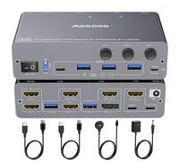 USB C KVM Switch 4K60Hz,Dual Monitor USB C HDMI DP KVM Switch for 2 PC and 1 Laptop Sharing 2 Monitor and 4 USB3.0 Devices, 100W PD for Laptop, Wired Remote Control and USB Cables Included