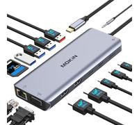 USB C Laptop Docking Station Dual Monitor, 14 in 1 Docking Station 3 Monitors Multiport Adapter with 2 HDMI 4K, VGA, RJ45 Ethernet, 10 Gbps USB C/A, 100W PD, SD/TF, 3.5MM Audio&Mic for Dell HP Lenovo