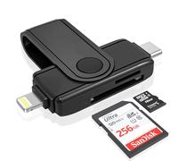 USB C Lightning SD Card Reader for iPhone 15 iPad Mac - 2 in 1 Micro SD/SD Card Adapter(Read two cards simultaneously), Portable Digital Camera Adapter Memory Card Reader, Plug and Play