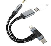 USB C Lightning to 3.5mm Headphone Jack Adapter(2 in 1)for Apple AUX Audio Cable Dongle Charging Splitter for iPhone 16 15 14 Pro Max for iPad Compatible for Samsung S25 Earphone Microphone Converter