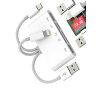 USB C Lightning to USB Adapter(5 in 1)SD Micro SD Card Reader Dual USB-A OTG 3.0 Port for iPhone 16 15 14 Pro for iPad MacBook Android External Drive TF Memory Transfer Accessories for Apple Computer