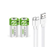 USB C Lithium Ion Rechargeable Batteries, 1.5 V 5000 mWh Rechargeable Batteries C Battery, 2H Hours Quick Charge, 1200 Cycles with Type C Charging Cable, Overcharge Protection, Pack of 2