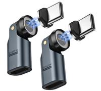 USB C Magnetic Adapter 240W (2Pack) - 9 PIN Magnetic Type-C Adaptor with 180° 360° Rotating, Right Angle USBC to USB C 90 Degree Adapter for iPhone 17 Air 16 15 Pro Max, MacBook/iPad,Galaxy, Pure Gray