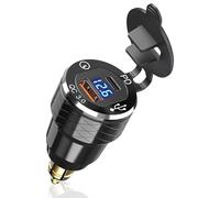 USB C Motorcycle DIN Charger, 30W PD3.0 and 18W QC3.0 Dual USB Din Hella Socket with LED Voltmeter, Waterproof Aluminum Cigarette Lighter Adapter Plug for Motorcycle 12V/24V BWM Ducati Triumph