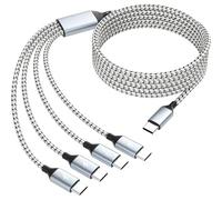 USB C Multi Charging Cable, Dual Type C Cable 1Pack 5FT, USB C Splitter with 4 Type-C Connectors,4 in 1 Multiple Nylon Braided Cable Compatible with iPhone 15 Pro Max/Samsung Galaxy/Tablets/Google.