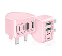 USB C Plug, 2-Pack 40W 4-Port Fast Charger Plug Adaptor UK for iPhone 17 16 15 14 13 12 Pro Pro Max, Samsung, Google, iPad, Dual PD Power Adapter + QC USB Wall Charger, Multi Type C Charging Plug