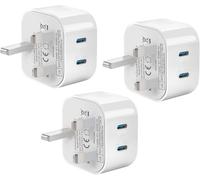 USB C Plug,20W 3 Pack USBC Wall Plug for Apple iPhone Fast Charger Plug UK for iPhone 16/15/15 Pro/15 Pro Max/14/14 Pro/13/13 Pro/12/12 Pro/11/ipad,Dual Port USBC Charging Plug for Apple Watch/ipad