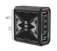 USB C Plug - 25W 6-Port Fast Charger Plug UK PD Power Adapter + QC Wall Charger Plug, Multiport Type C Charging Plug for iPhone for Samsung(Black)