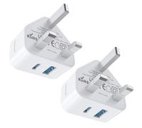 USB C Plug,25W USBC Charger Plugs Adaptor UK Fast Charge for New Apple iPhone 17 Pro Max Air 16e 16 Series/15 Series/14 Series/13 Series/12/11 SE/iPad/Watch,2 Pack Type C and USB A Port Charging Plug