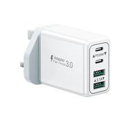 USB C Plug, 40W 4-Port Fast Charger Plug UK Dual Port PD Power Adapter +QC Multi Mains Wall Charger Type C Charging Plug for iPhone 16 15 14 13 12 11 Pro Max Plus XS XR SE,Samsung, iPad, AirPods