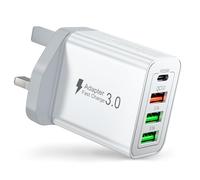 USB C Plug, 40W 4-Port Fast Charger Plug UK, USB C Charger with 20W PD Power Adapter+QC 3.0+Dual USB, Multi Mains Wall Charger Type C Charging Plug for iPhone Series, Samsung, iPad, AirPods,Watch, PS5