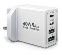 USB C Plug, 40W 4-Port Fast USB C Charger PD Power Adapter + QC USB A