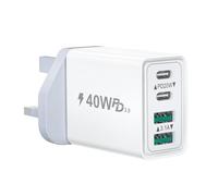 USB C Plug, 40W 4-Port USB-C Fast Charger Plug USBC Charger Dual Port PD + QC Wall Charger Plug Adaptor, Multi USB Plugs UK Type C Charging Plug for iPhone 16 15 14 13 12 11 Pro Max, iPad, Samsung