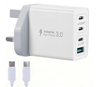 USB C Plug 40W Fast Multi USB Plug with 3×USB-C & 1×USB-A Port, Phone Charger For iPhone 17/16/15/14/13/12/X/XS Pro Max iPad Samsung Galaxy Google Pixel UK Portable USB C Charger with 1m USB C Cable
