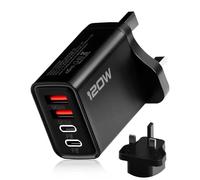 USB C Plug 5 Port 120W Charger Plug Fast Charging UK Multi USB Plug Dual Port PD QC Wall Charger Head Type C Charger Head for iPhone 16 15 14 13 12 Pro Max Plus X XS XR Samsung, Black
