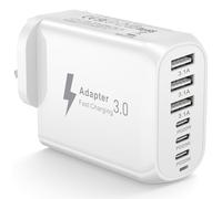 USB C Plug, 6Port 60W Multiple USB Plug UK USB C Charger Fast Charging for iPhone 17 16 15 14 13 12 11 Pro Max Plus Mini XR XS 8 7 SE/for Samsung/iPad/AirPods, Type C Fast Charger USb C Power Adapter