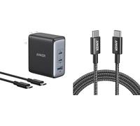 USB C Plug, 736 Charger (Nano II 100W)&USB C Charger Cable (6ft/1.8m Nylon 100W), 3-Port Fast Compact Wall Charger for MacBook Pro/Air, Google Pixelbook, ThinkPad, Dell XPS, iPad Pro, and more