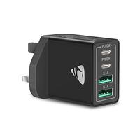 USB C Plug, Aioneus 40W 4-Port Fast Charger Plug UK PD+QC Wall Plug, Multi USB C Power Adaptor UK Type C Fast Charging Plug for iPhone 14 Pro Max 13 12 11 X XR XS 8 7 Plus SE, iPad, Samsung Galaxy