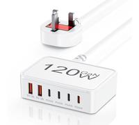 USB C Plug Fast Charge 120W GaN 6-Port USB C Charging Station, 30W Type C Fast Charge Plug Hub, Multi Desktop Charger Travel Adapter for iPhone 17 16 15 14 13 12 11 Pro Max XS XR 8, Samsung, iPad