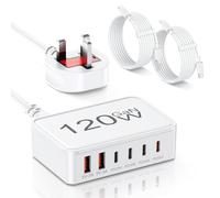 USB C Plug Fast Charge, 120W GaN 6 Port USB C Charging Station Multi Desktop Charger Type C Charging Plug, Portable Travel Plug for iPhone 17 16 15 14 13 12 11 Pro Max Plus XS XR SE,Samsung, iPad