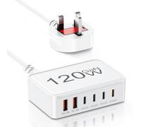 USB C Plug Fast Charge 120W GaN, 6 Port USB C Charging Station Multi Desktop Charger, Type C Fast Charger Hub, Portable Plug Travel Adapter for iPhone 17 Air 16 15 14 13 12 Pro Max, iPad
