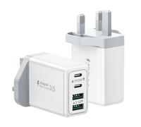 USB C Plug Fast Charge, 2-Pack 40W 4-Port Fast Charger Plug UK, Dual USBC Power Adapter+ QC Wall Plug, Mutil Mains Type C Charging Plug for iPhone 16 15 14 13 12 11 Pro Max Plus, Samsung Galaxy, iPad