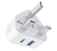 USB C Plug Fast Charge,20W USB Type C and USB Wall Charging Plug Adapter UK for iPhone 16/16 Plus/16 Pro Max/15/15 Plus/15 Pro/15 Pro Max/14/14 Pro/14 Pro Max/13/13 Pro Max/12/11,iPad Pro 11 12.9 Air