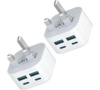 USB C Plug Fast Charge, 2Pack 40W 4-Port Multi USB Plug UK Dual Port PD Power Adapter +QC USBC Mains Wall Charger Head, Type C Fast Charging for iPhone 17/16/15/14/13/12 Pro Max Plus XS XR SE, iPad