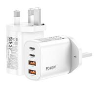 USB C Plug Fast Charge, 2Pack 40W 4Port USB Fast Charger Plug UK Dual Port PD Power Adapter+QC Wall Plug Multi Mains Type C Charging Plug for iPhone 17 16 15 14 13 12 11 Pro Max XS XR 8, Samsung, iPad
